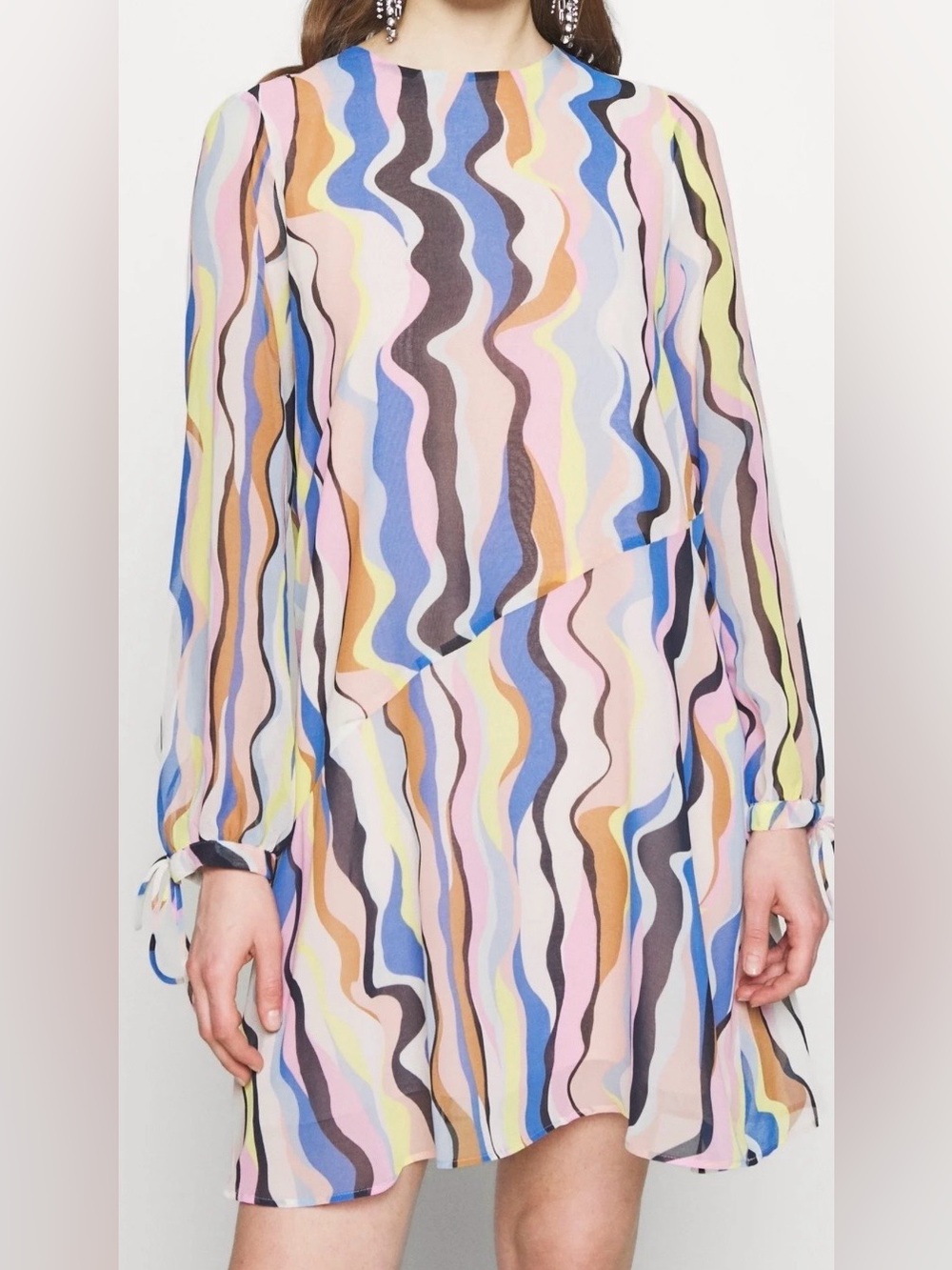 MARELLA Multicolor Wavy Print Shift dress in Pink Blue Yellow